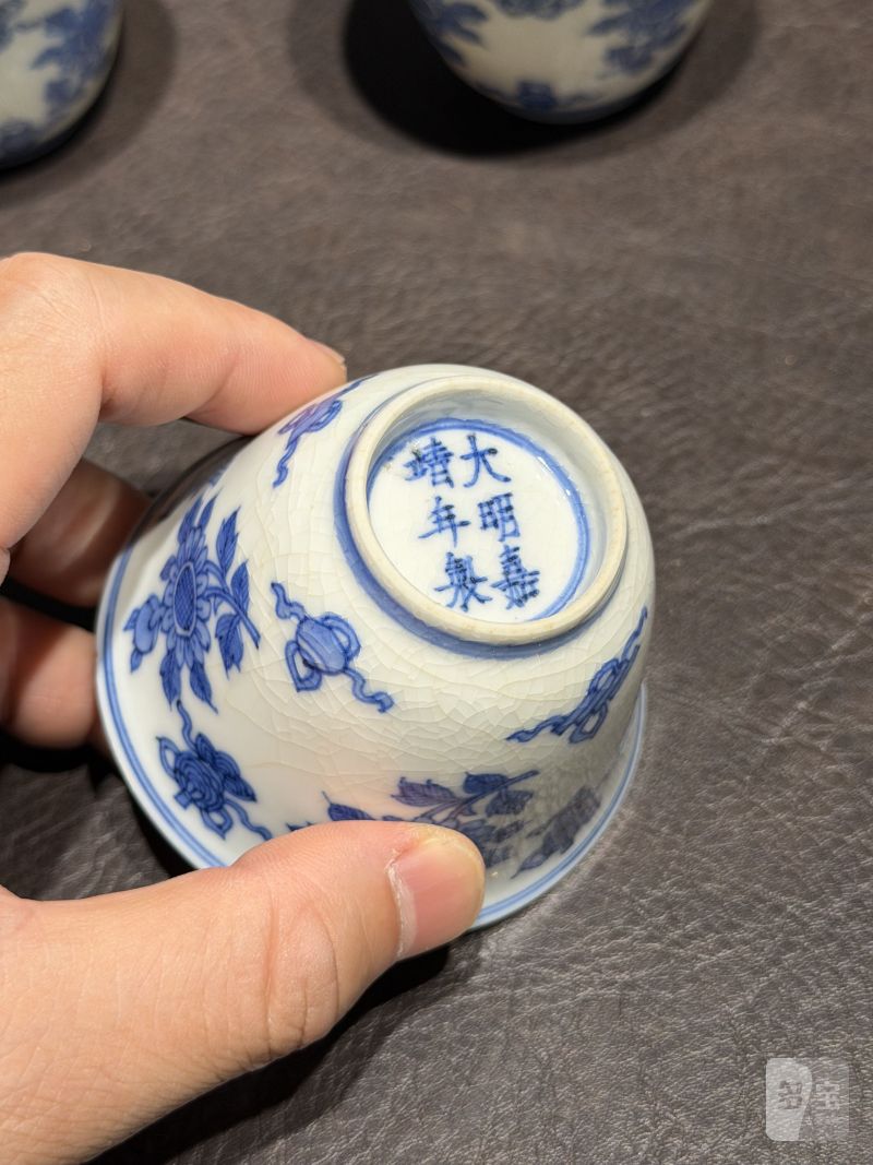 清康熙 青花清供图茶杯（一组六件） - 图9